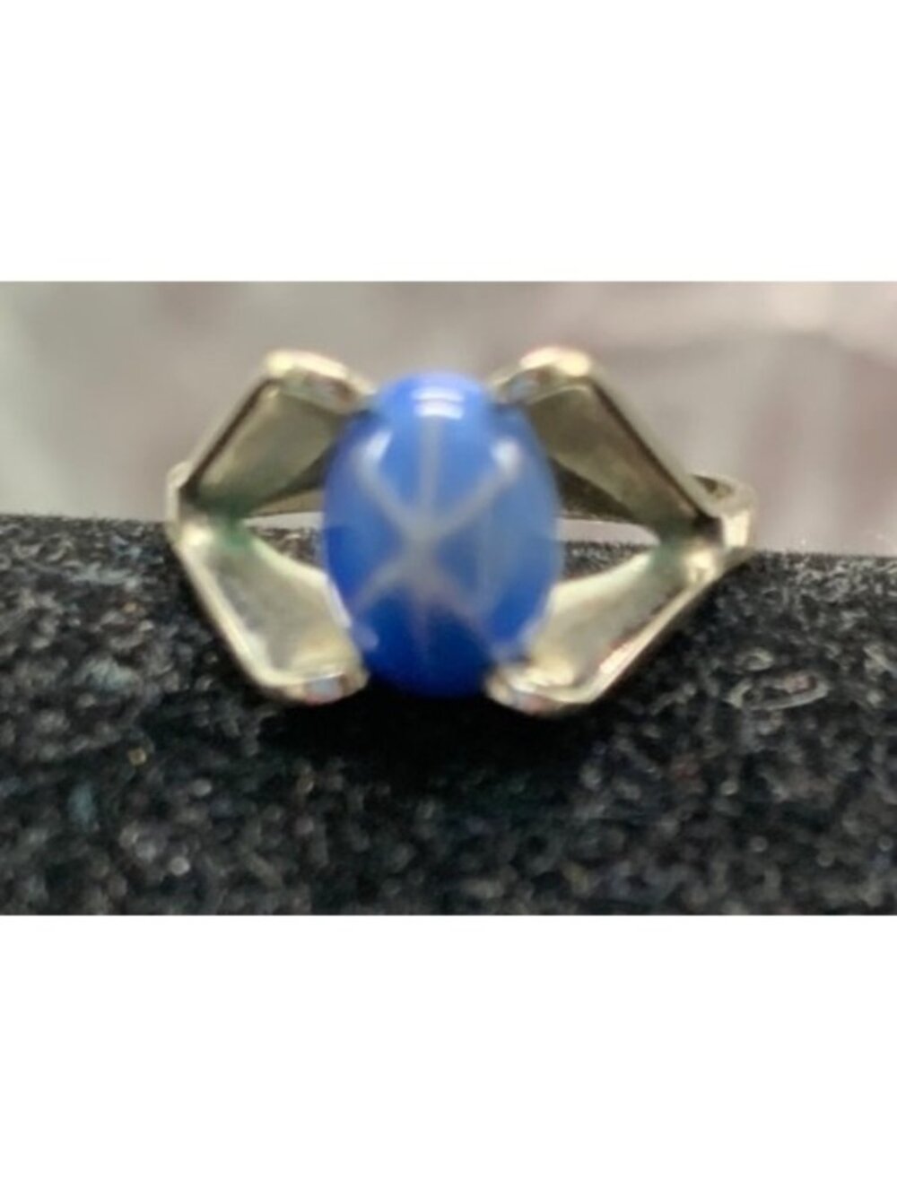 Vintage Sterling Silver Ring Blue Star Sapphire Stone Design